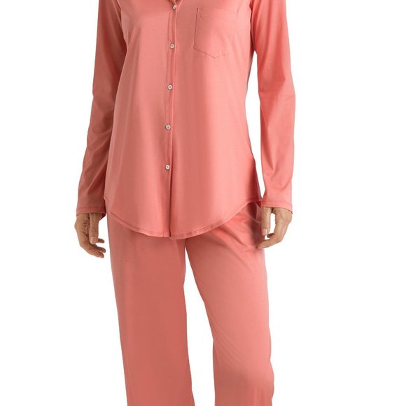 NewWT HANRO %100 COTTON DELUXE LONG SLV BUTTON FRONT PAJAMA L Made in Portugal - Picture 10 of 10